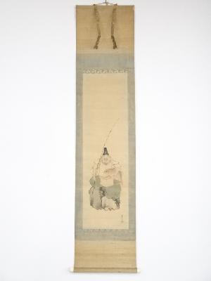 松村景文筆　蛭子図　肉筆絹本掛軸（保護箱）